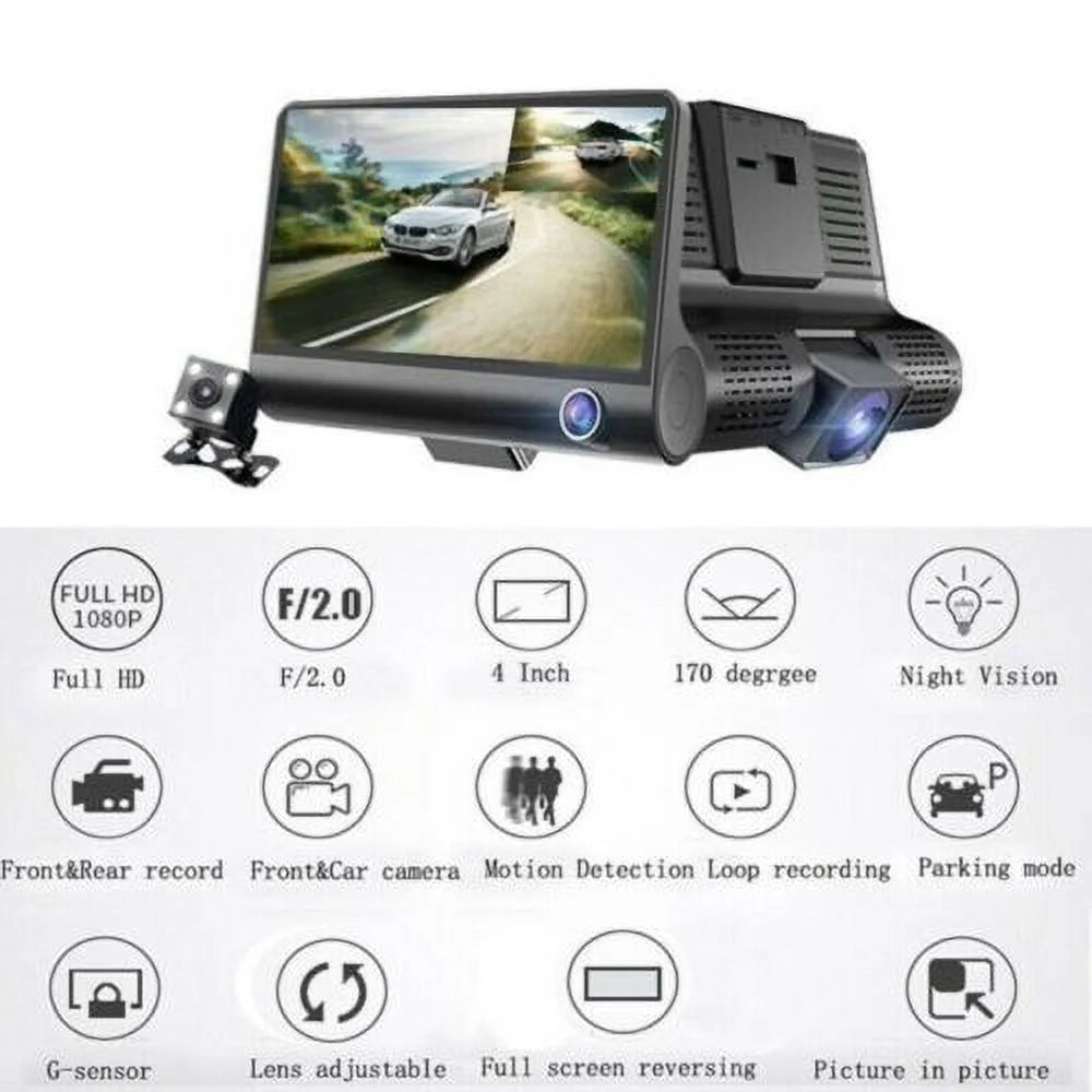 1080P 4" Dual Lens HD Car DVR Rearview Video Dash Cam Recorder Camera G-Sensor