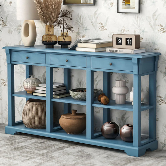 TREXM Retro Console Table/Sideboard with Ample Storage Open Shelves and Drawers for Living Room (Navy OLD SKU WF298765AAM)