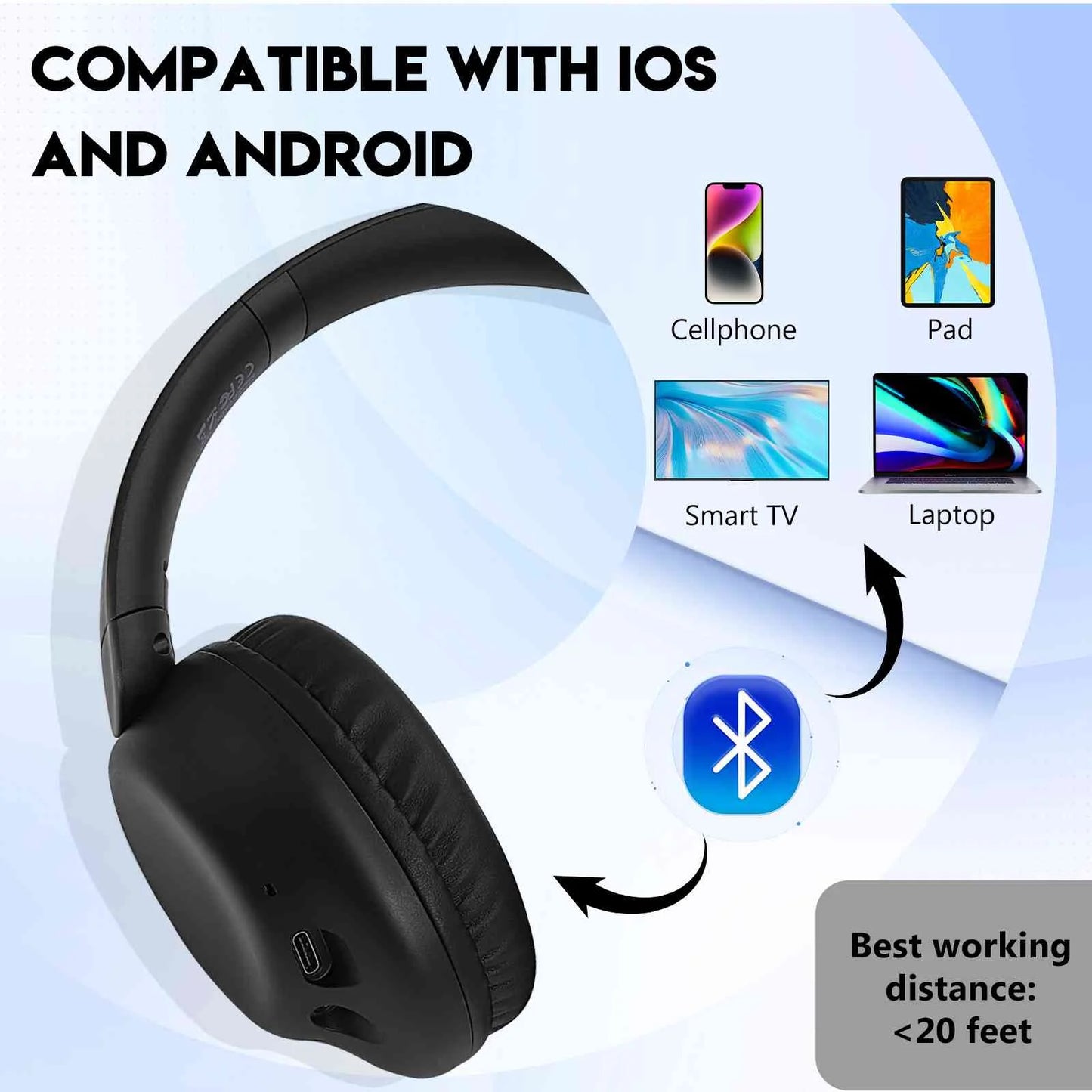 UrbanX UX35 Wireless Bluetooth Stereo Earphones with High Resolution Audio, Deep Bass, Superior Comfort Over The Ear Headphones with Mic for ZTE Axon 30 Pro 5G Voice Call Support