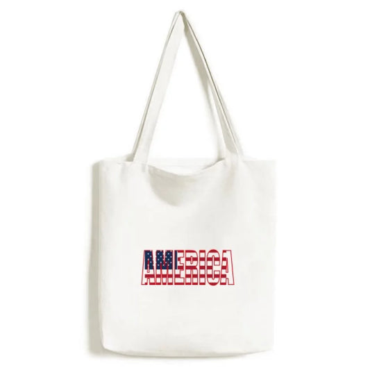 America USA Country Flag Name Tote Canvas Bag Shopping Satchel Casual Handbag