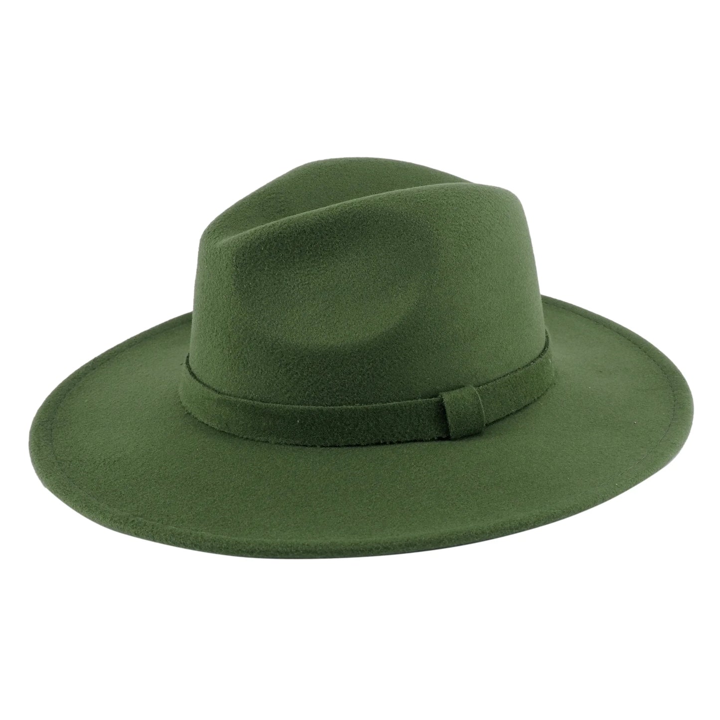 Army Green Fedora Panama Upturn Wide Brim Cotton Blend Felt Hat