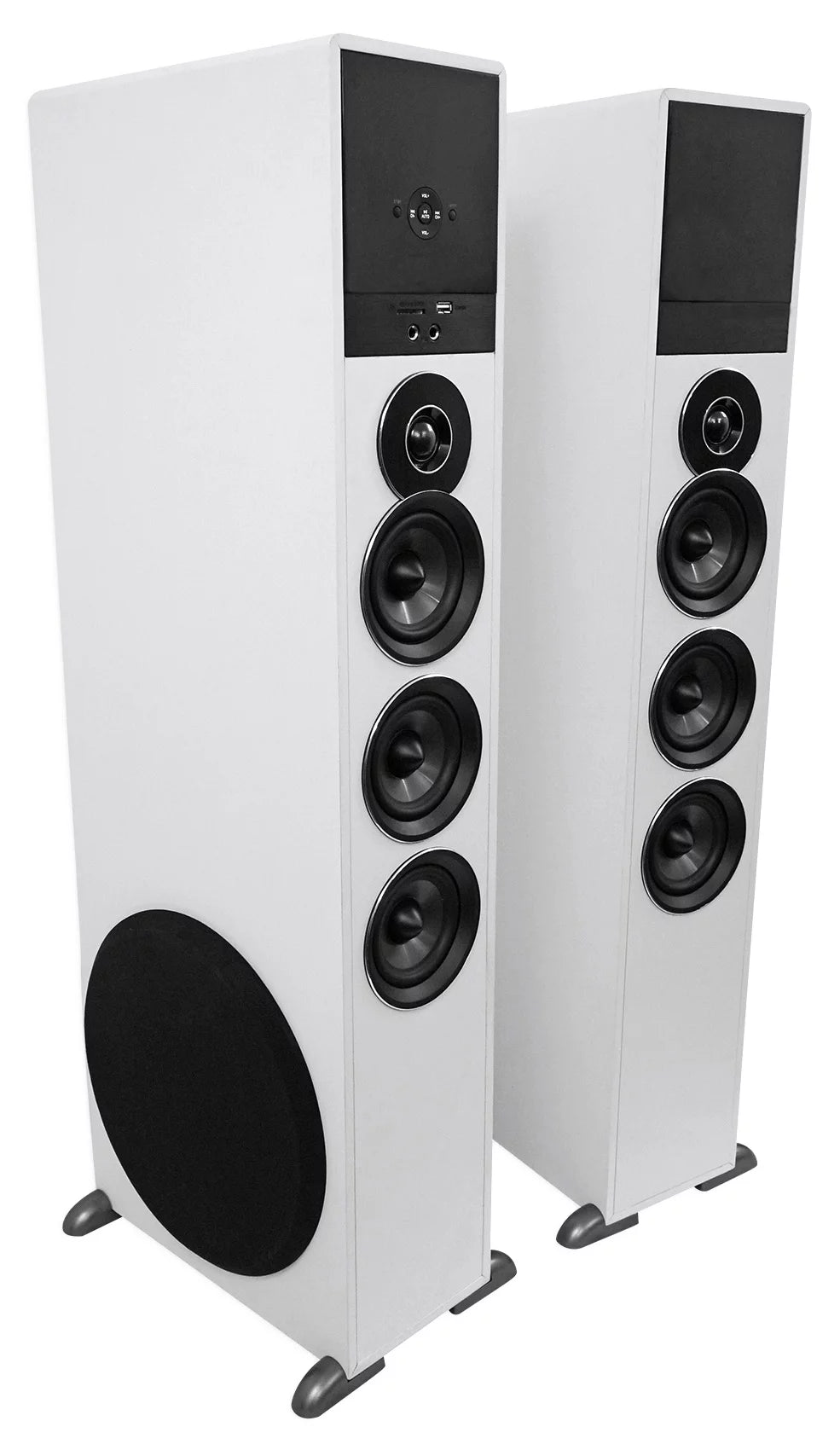 Rockville TM150W White Powered Home Theater Tower Speakers 10" Sub/Bluetooth/USB