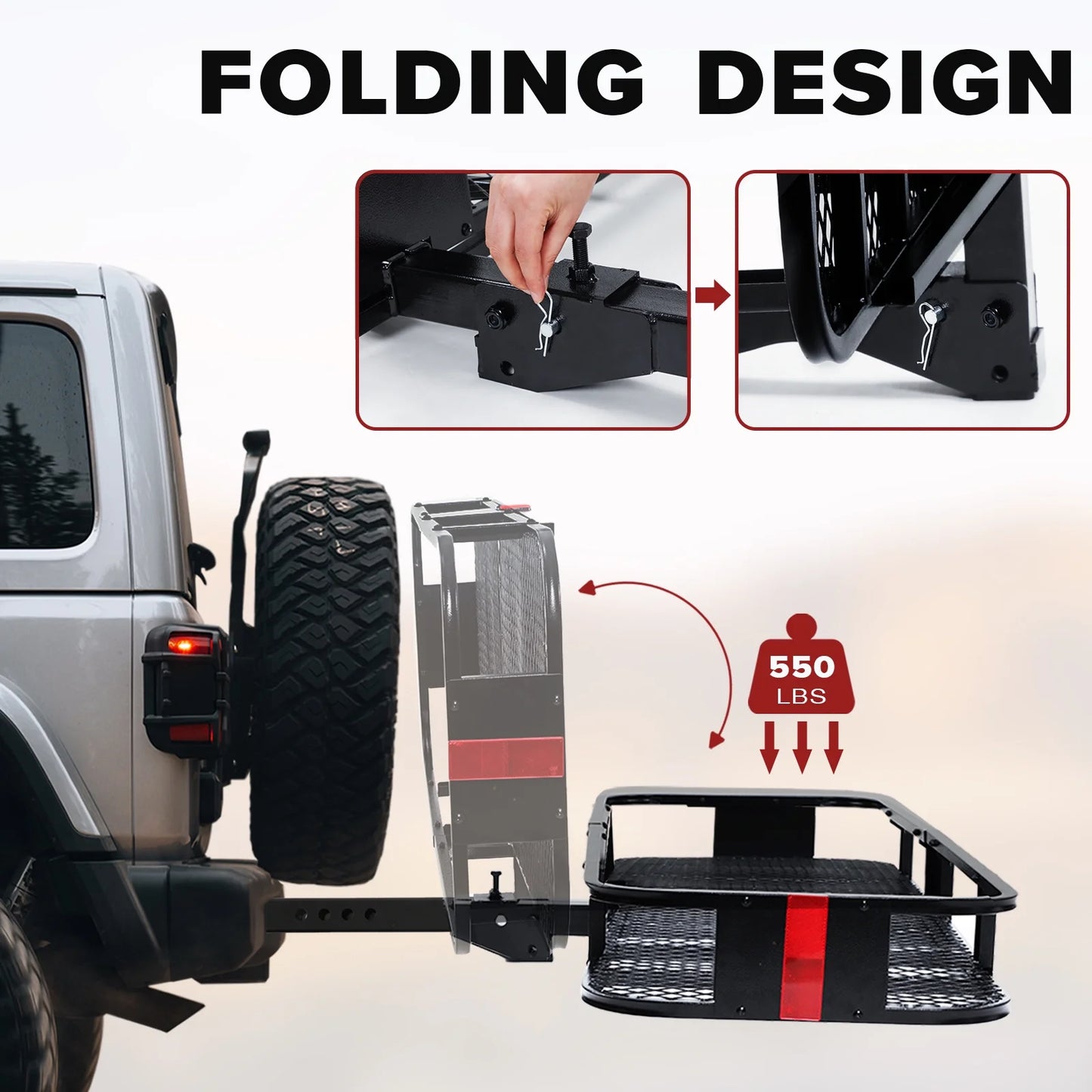 ADOFFUR Folding Hitch Cargo Carrier Mount 60"x21"x6" Luggage Basket Rack with Waterproof Cargo Bag and Net, Cargo Rack for SUV, Car, Truck - 550Lbs Capacity