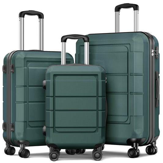 AEDILYS 3 Piece Luggage Sets, ABS Hardside Suitcase Set, TSA Lock, Green