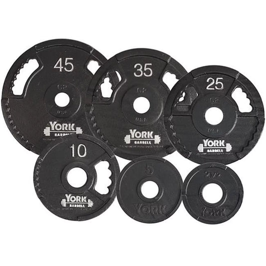 York Barbell G2 Olympic Dual Grip Thin Line Cast Iron Plate, Black - 35 lbs