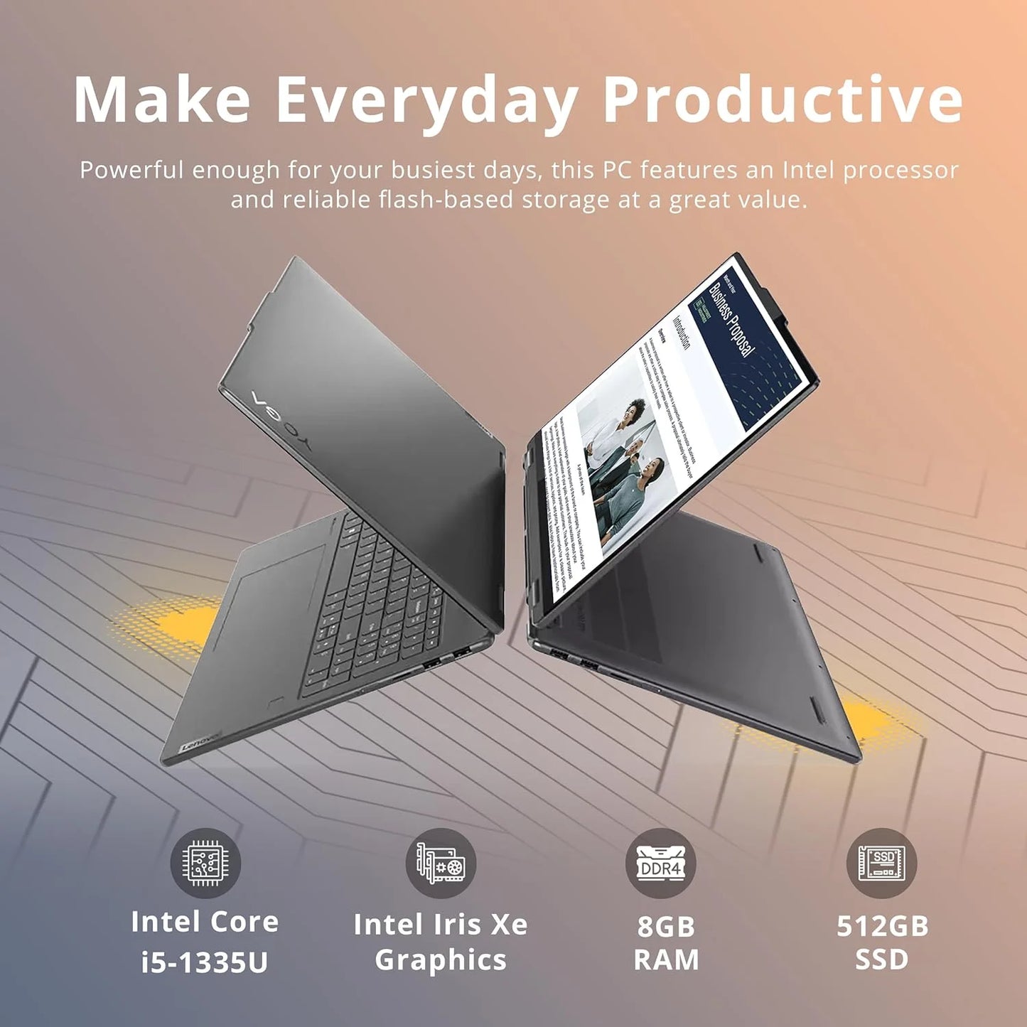 Yoga 7i Touchscreen Notebook, 2-in-1 360° 16" WUXGA Notebook, Intel Core-Intel Core i5 1335U, 8GB RAM, 512GB PCIe Solid-state drive, Backlit Keyboard, Fingerprint Reader, Win 11, Gray, with 32GB Snowbell USB Card