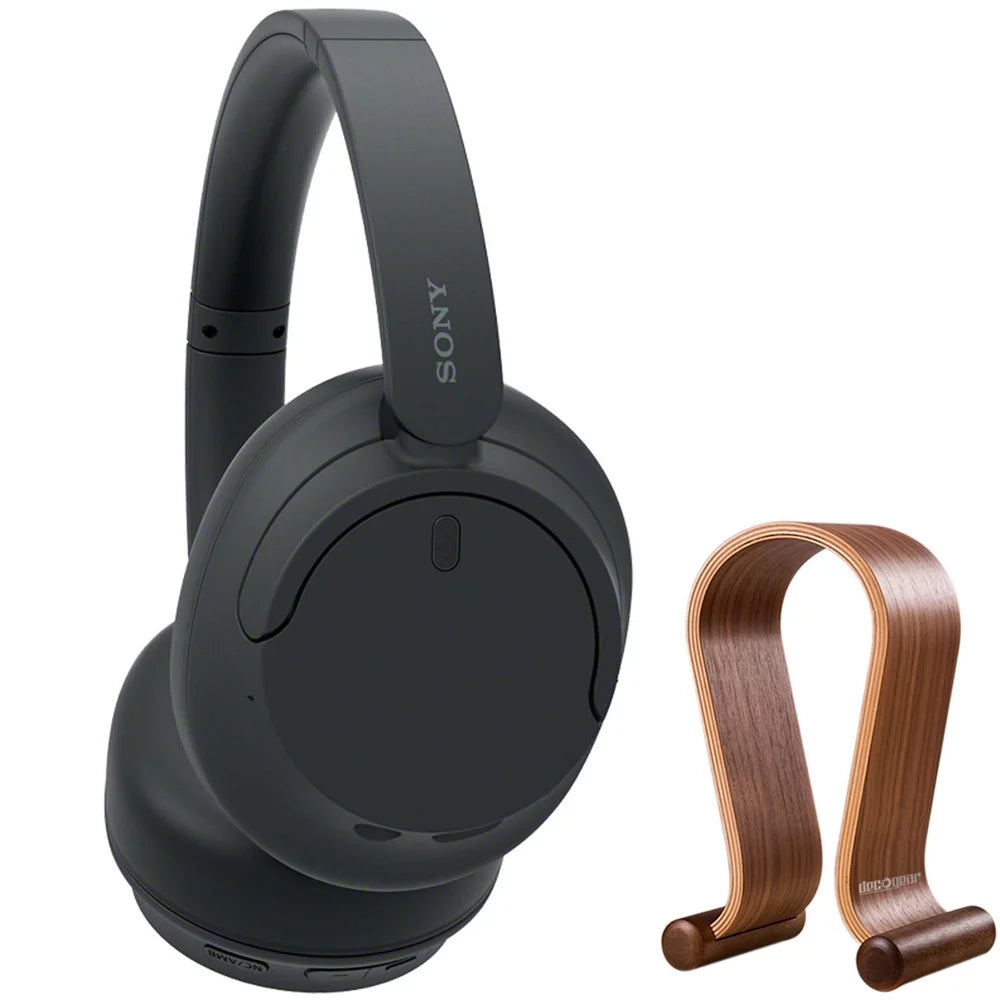 Sony WH-CH720N Wireless Noise Cancelling Headphone, Black Bundle with Wood Headphone Display Stand Secure Tabletop Holder / Gaming Headset Hanger