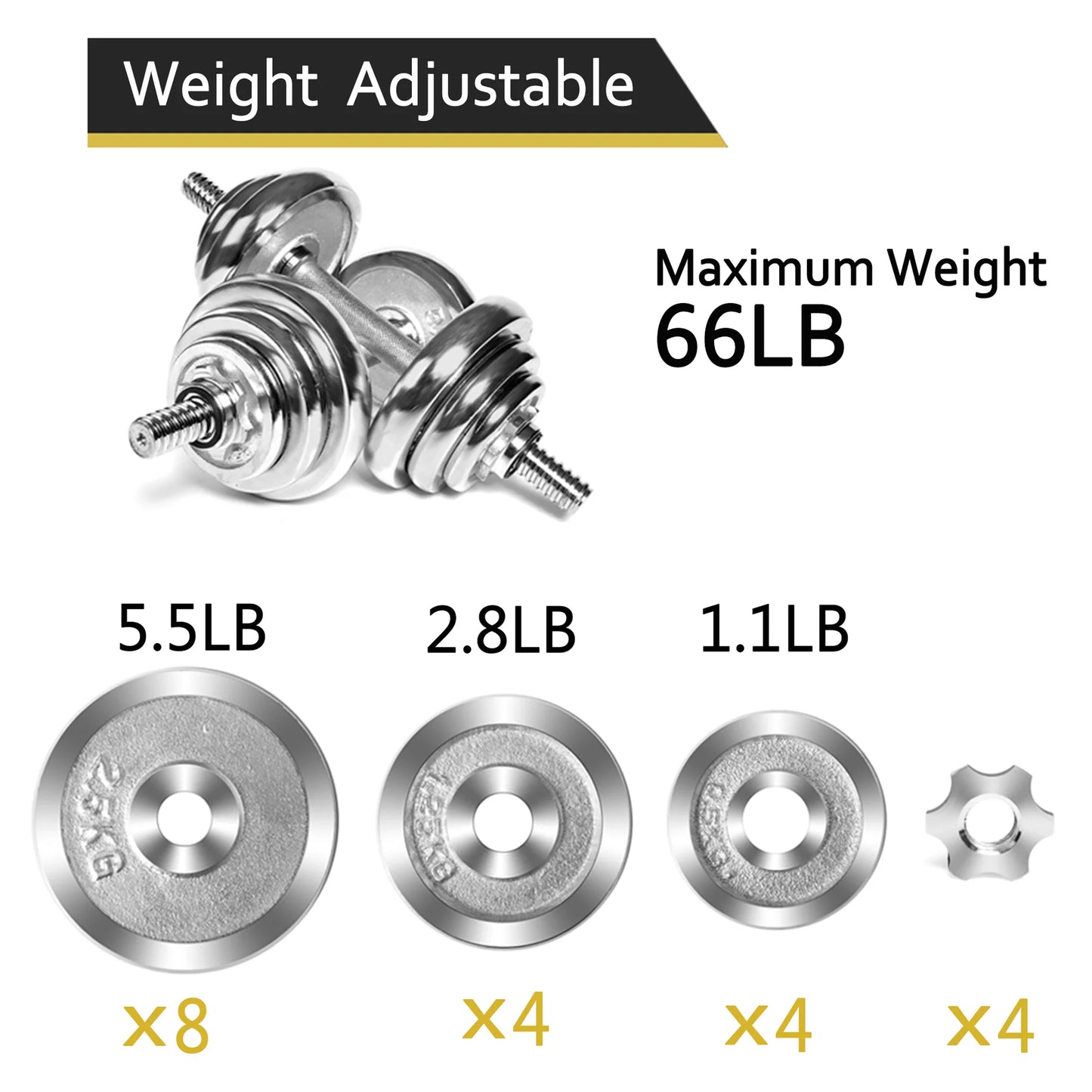 SAYFUT 66LB Dumbbell Weight Set Detachable Dumbbells Barbells Adjustable for Gym Household Fitness Exercise, Silver