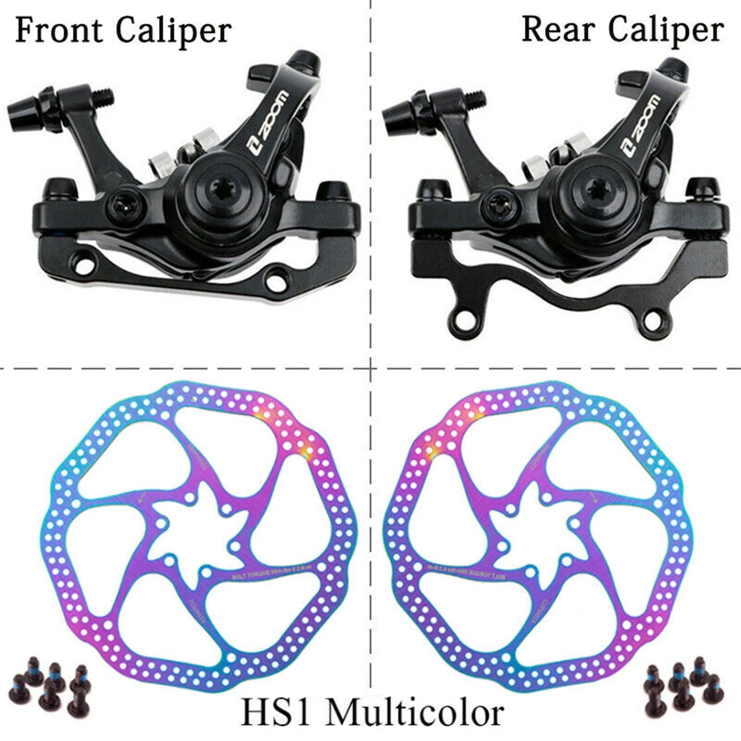 ZOOM MTB Bicycle Mechanical Disc Brake Caliper Front Rear Double Piston Brakes with Bike Rotor 160mm