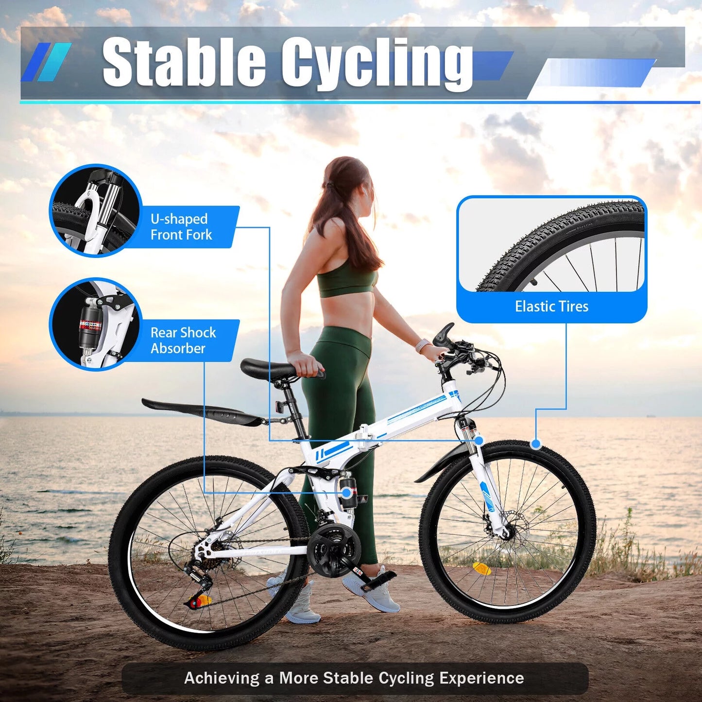 SHZICMY 26" Folding Mountain Bike 21 Speed Men Bikes MTB Bicycle School Dual Disc Brake