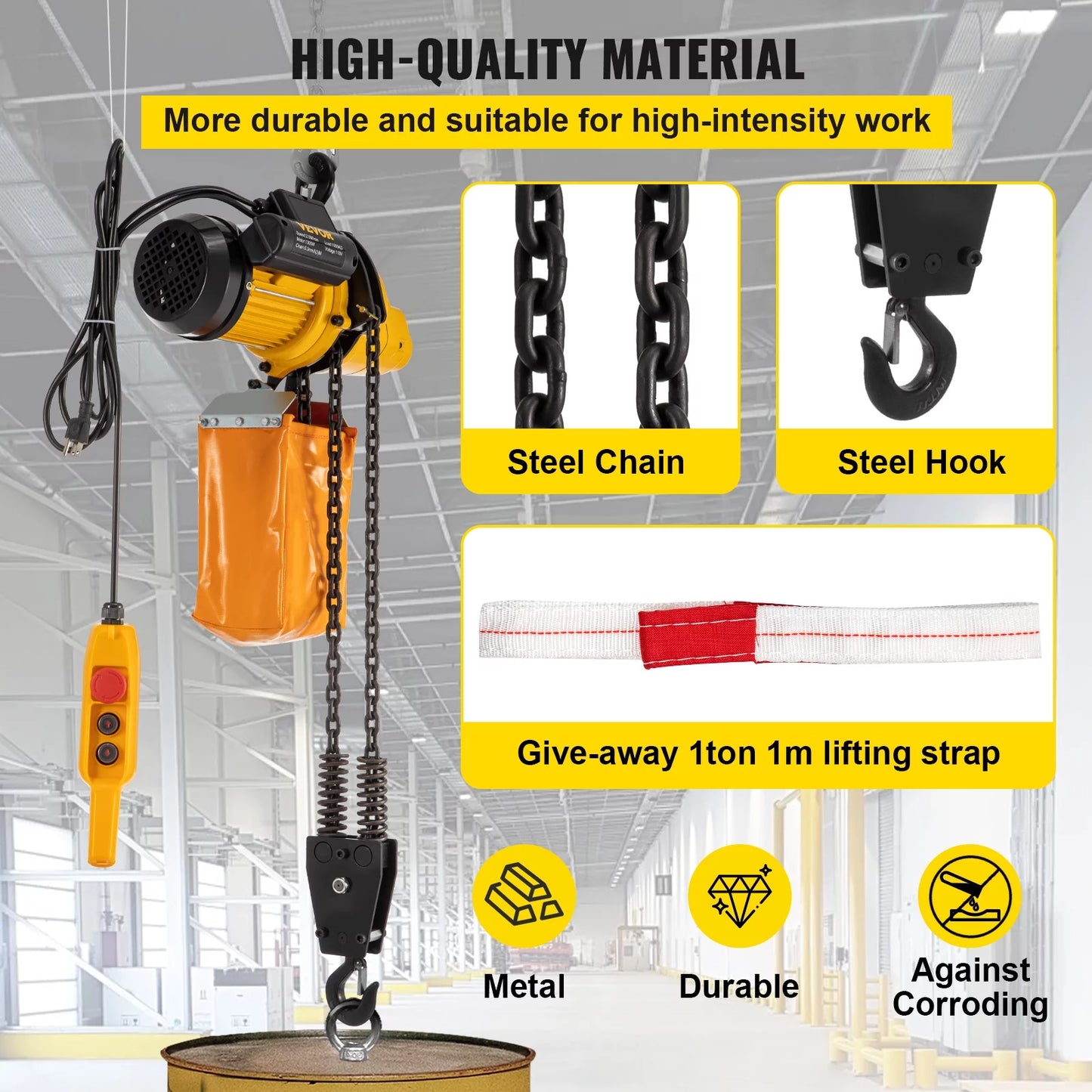 VEVOR Lift Electric Hoist, 2200 lbs Electric Winch w/ 10ft Wired Remote Control, 110V Overhead Crane Garage Ceiling Pulley Winch of 10ft Lift Height, Pre-owned In Factories, Warehouses, Construction