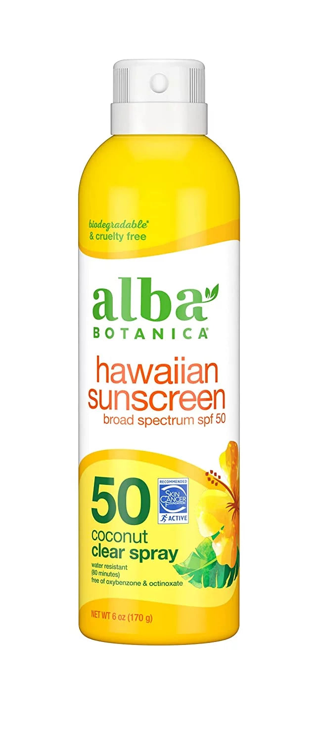 Alba Botanica Hawaiian Sunscreen Clear Spray, SPF 50, Nourishing Coconut, Clear, 8 Fl Oz (4pack).