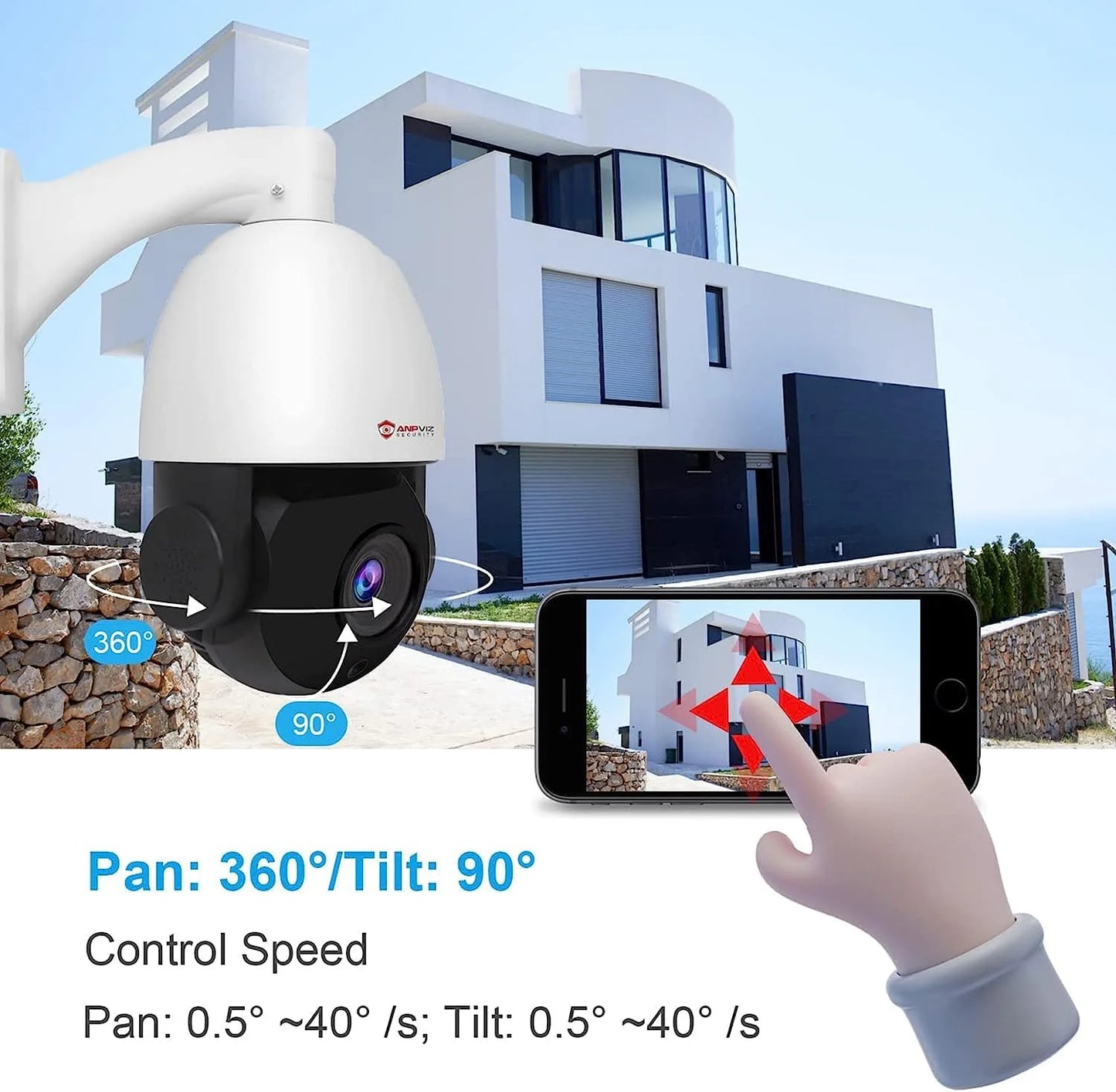 Anpviz 8MP PoE PTZ IP Surveillance Camera 20X Optical Zoom, PTZ IP Security Camera Outdoor Indoor with Mic/Audio, Person Vehicle Detection, IR Night Vision, Metal, Pan 360°/Tilt 90°, IP66 Waterproof