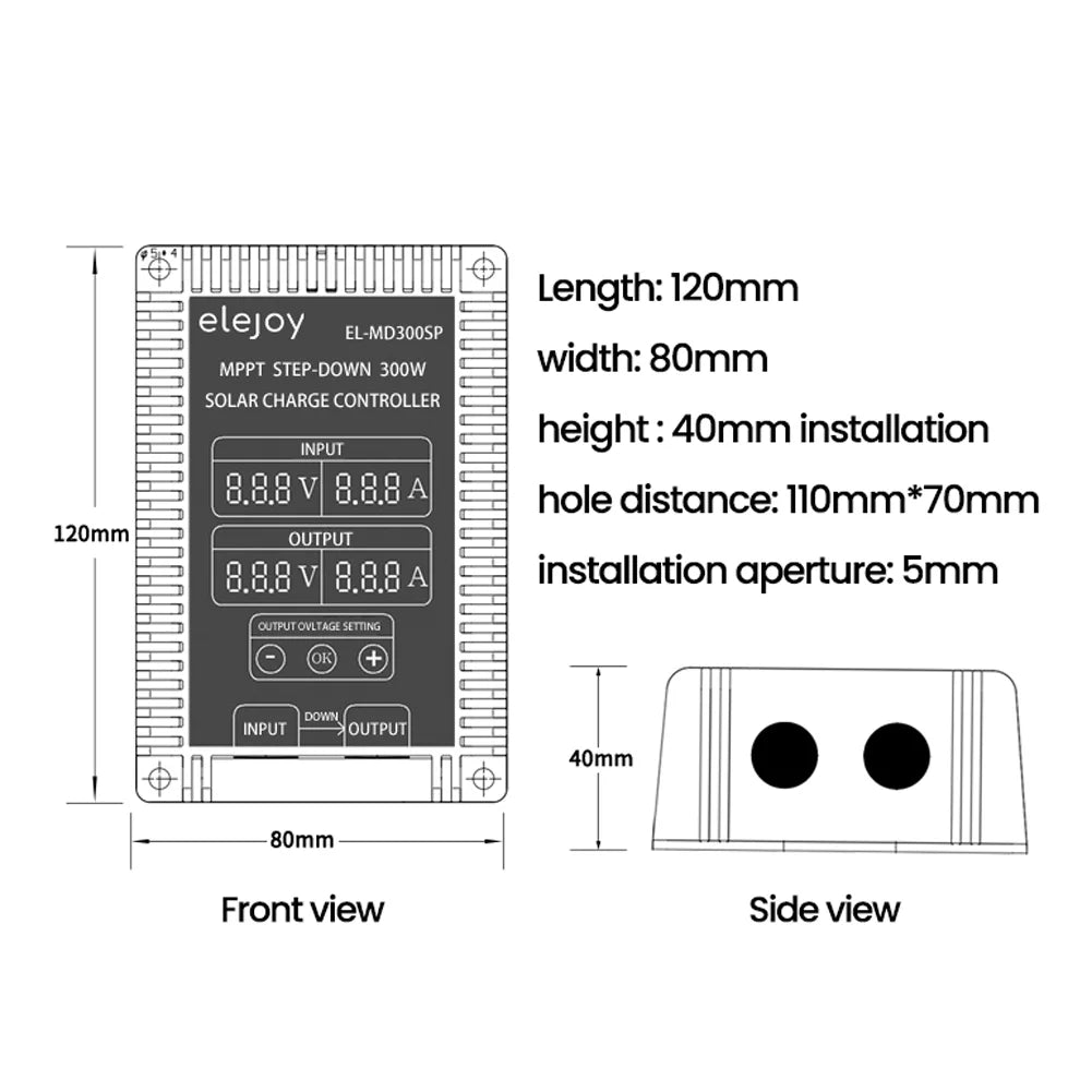 200W/300W/400W (Optional) MPPT Step-down Real-time Tracking Solar Battery Recharging Controller LED Display 10~30V Output Voltage Adjustable Dustproof Waterproof