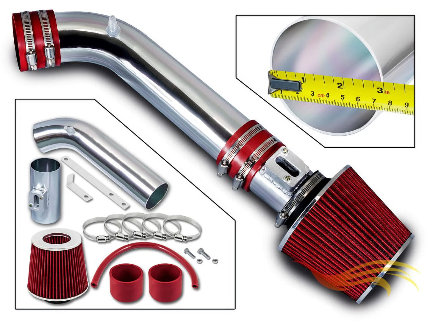 Rtunes Racing Short Ram Air Intake Kit + Filter Combo RED Compatible For 06-08 Infiniti M35 3.5L V6