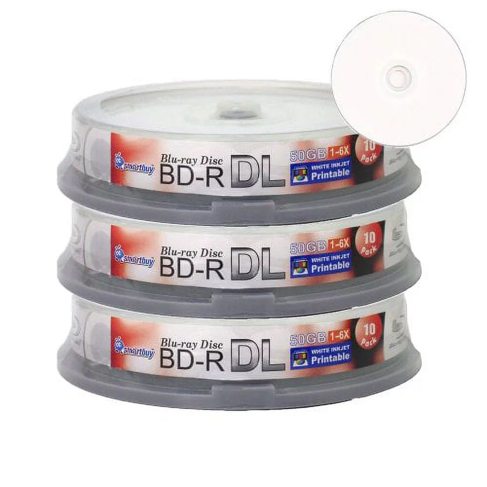 Smartbuy 30-disc 50gb 6x Blu-ray Bd-r Dl Dual Layer Double Layer White Inkjet Hub Printable Blank Data Video Recordable Media