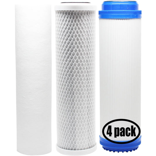 4-Pack Replacement for Filter Kit for Pentek 158602 RO System - Includes Carbon Block Filter, PP Sediment Filter & GAC Filter - Denali Pure Brand