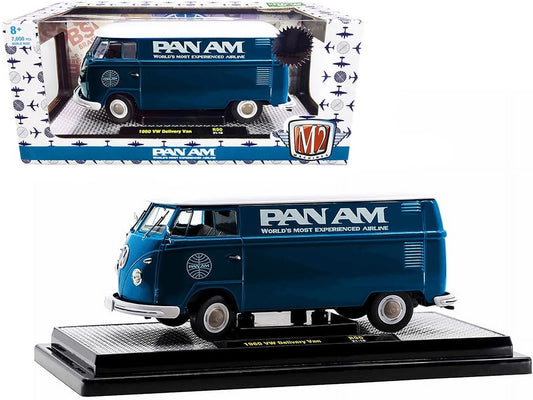 1960 Volkswagen Delivery Van Pan Am Turquoise with White Top Limited Edition to 7000 pieces Worldwide 1/24 Diecast Model by M2 Machines