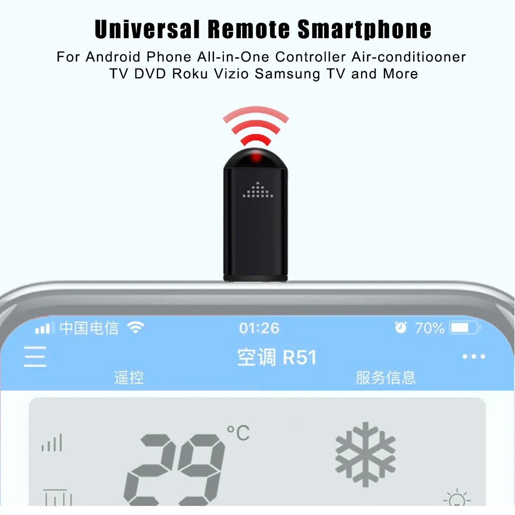 Universal Remote Smartphone IR Controller Adapter USB-C Infrared Blaster Control for Android Phone All in One Air Conditioner/TV/DVD/STB(Black)