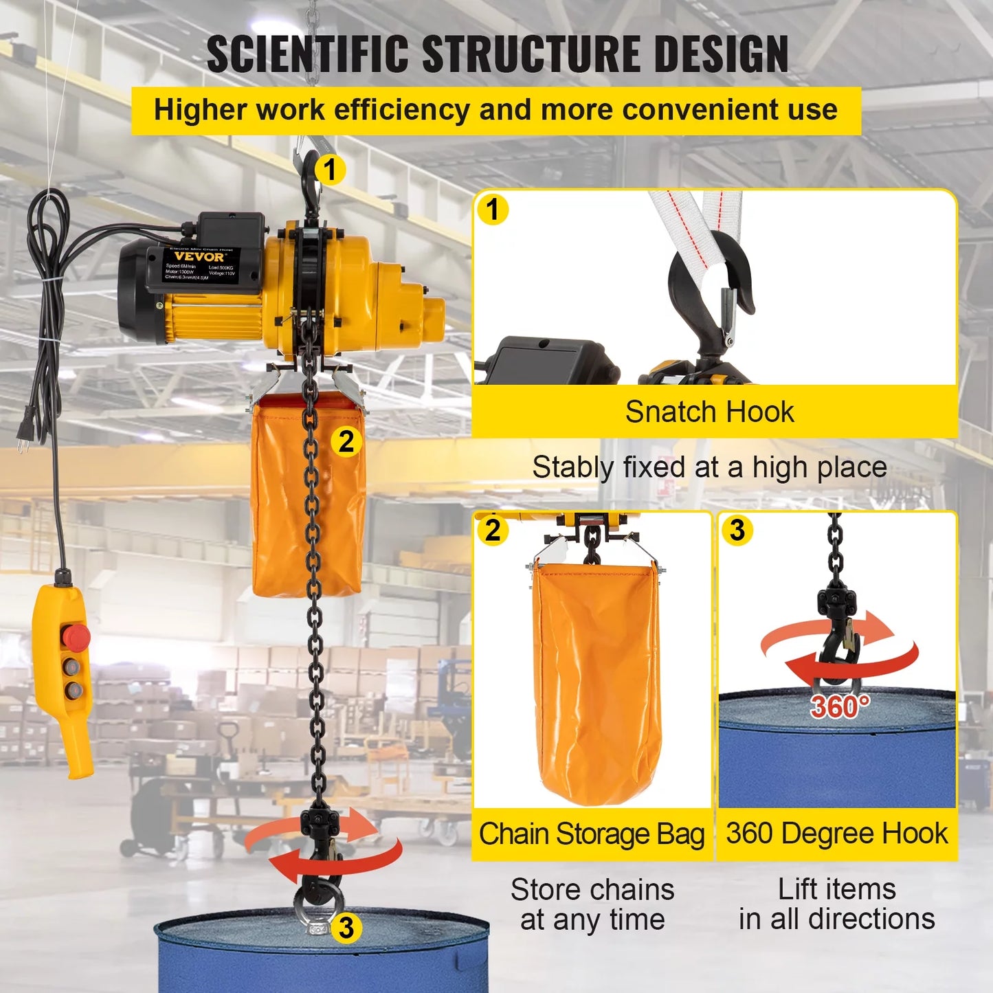 VEVOR Lift Electric Hoist, 1100 lbs Electric Winch w/ 10ft Wired Remote Control, 110V Overhead Crane Garage Ceiling Pulley Winch of 14.8ft Lift Height, Pre-owned In Factories, Warehouses, Construction