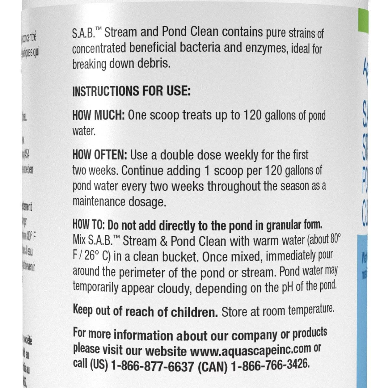 Aquascape 98900 SAB Stream & Pond Natural Cleaner Solution Treatment, 1.1 Pounds