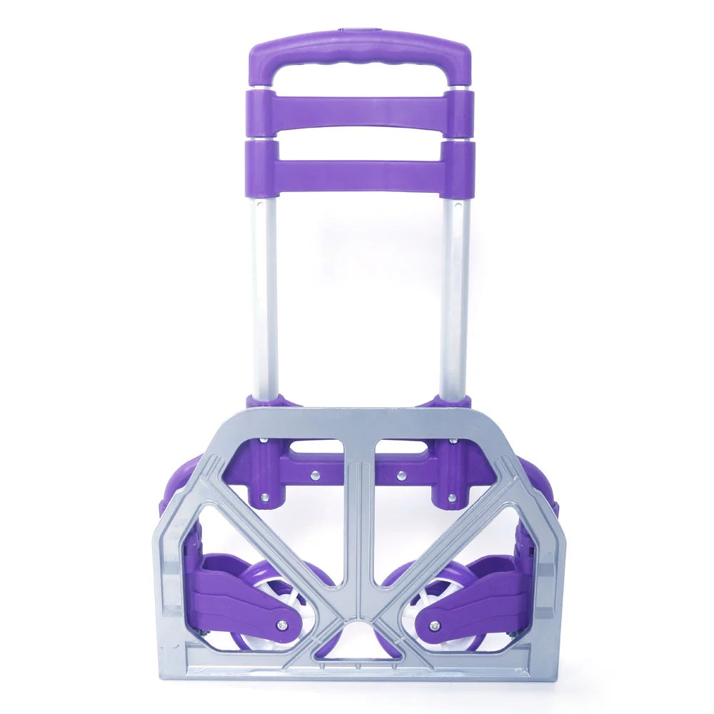 YeekTok Portable Aluminium Cart Folding Push Truck Hand Collapsible Trolley Luggage Purple