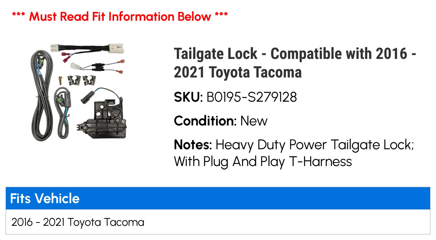 Tailgate Lock - Compatible with 2016 - 2021 Toyota Tacoma 2017 2018 2019 2020