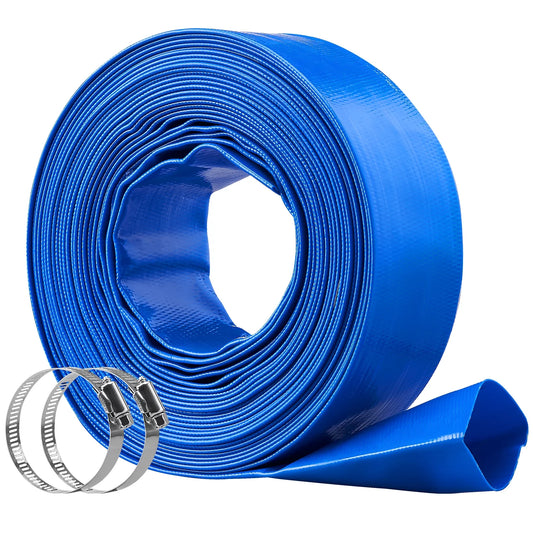 BENTISM Swimming Pool Filter Backwash Hose with Clamps 2'' x 50' Premium PVC Lay Flat Discharge Hose Blue Weather and Chemical Resistant