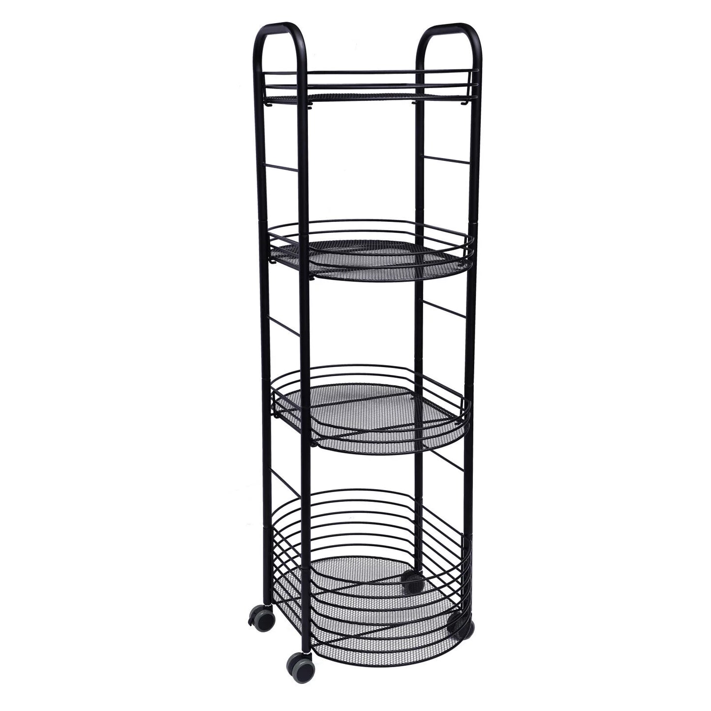 4 Tier Rolling Cart, Kitchen Storage Organizer Utility Cart, Metal Basket Storage Art Trolley Carts with Wheels, Black