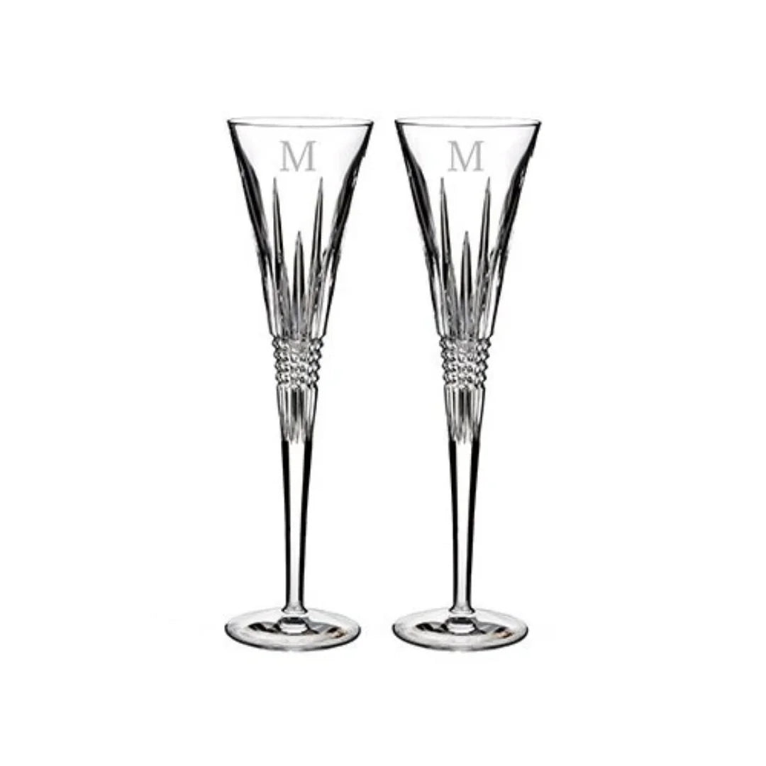 Waterford Lismore Diamond Block Letter Monogram Toasting Flutes Set of 2