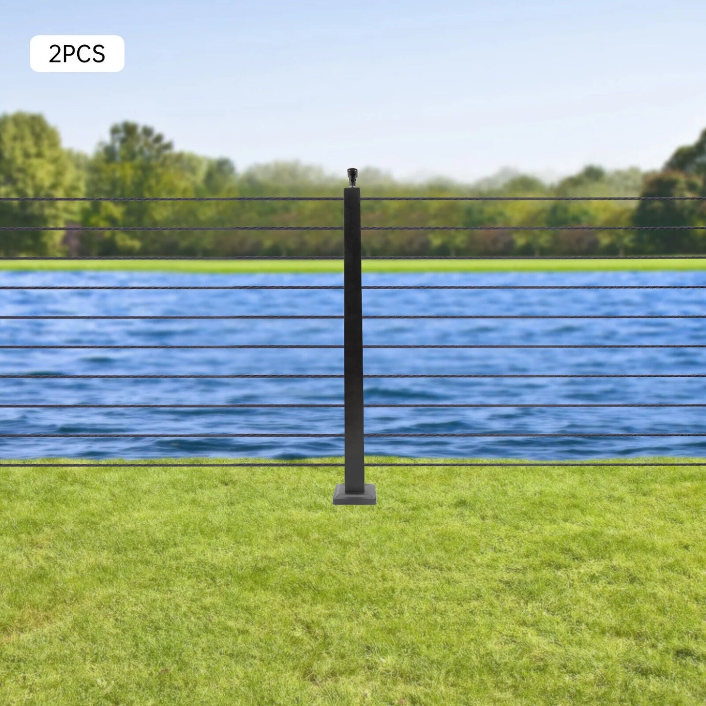 36''x2''x2'' Stainless Steel Cable Railing Post Square Fence Post Level Two Sides Pre-Drilled for Wood Concrete Level Deck Cable Railing System