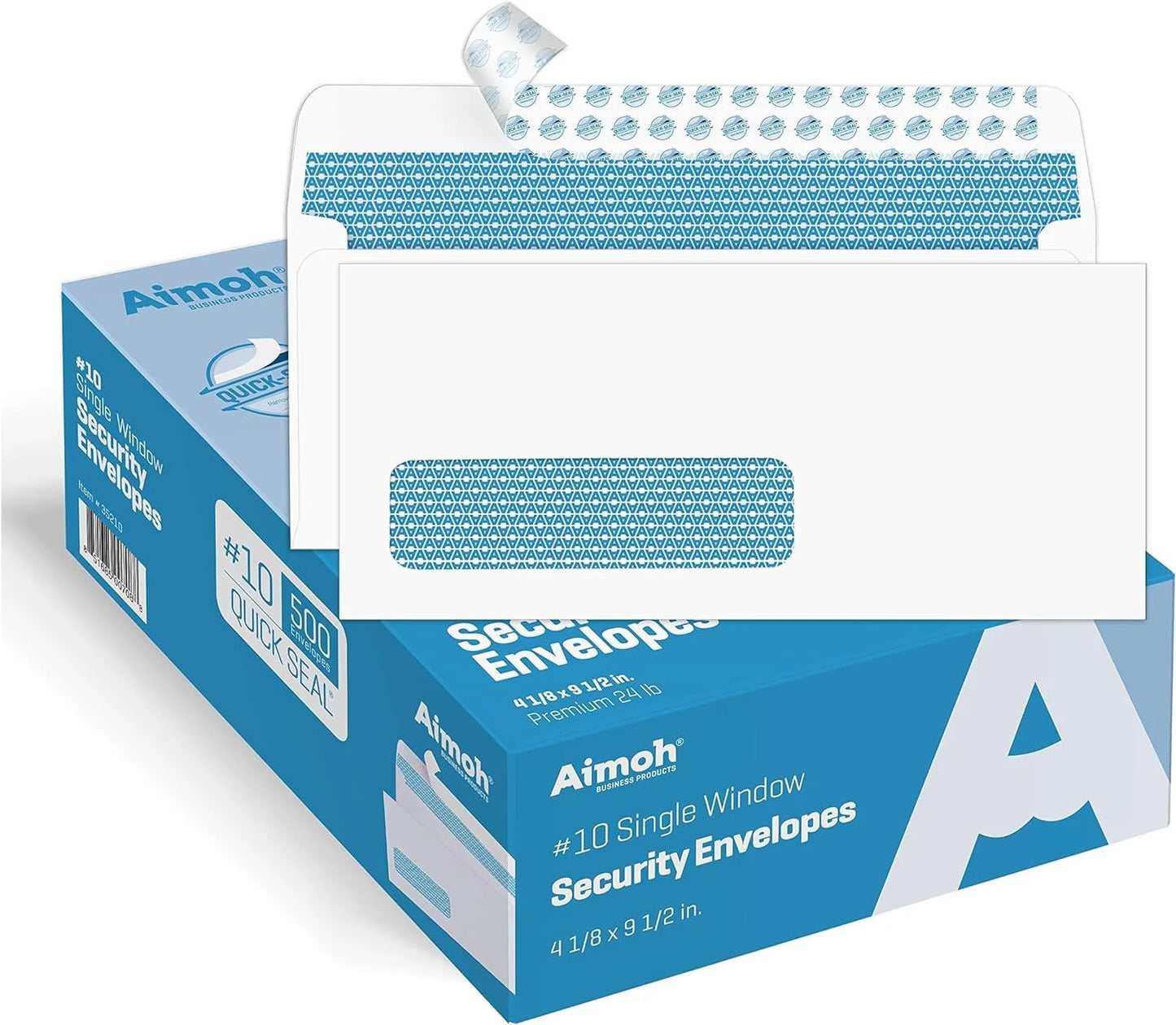 Aimoh #10 Single Left Window Security Envelopes with Self-Seal Adhesive Strip, 4 1/8" x 9 1/2" 500-Pack