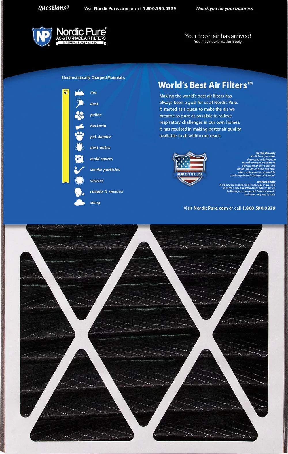 Air Bear 16x25x5 (4 7/8) AC Filter Replacement MERV 10 Plus Carbon 4 Pack