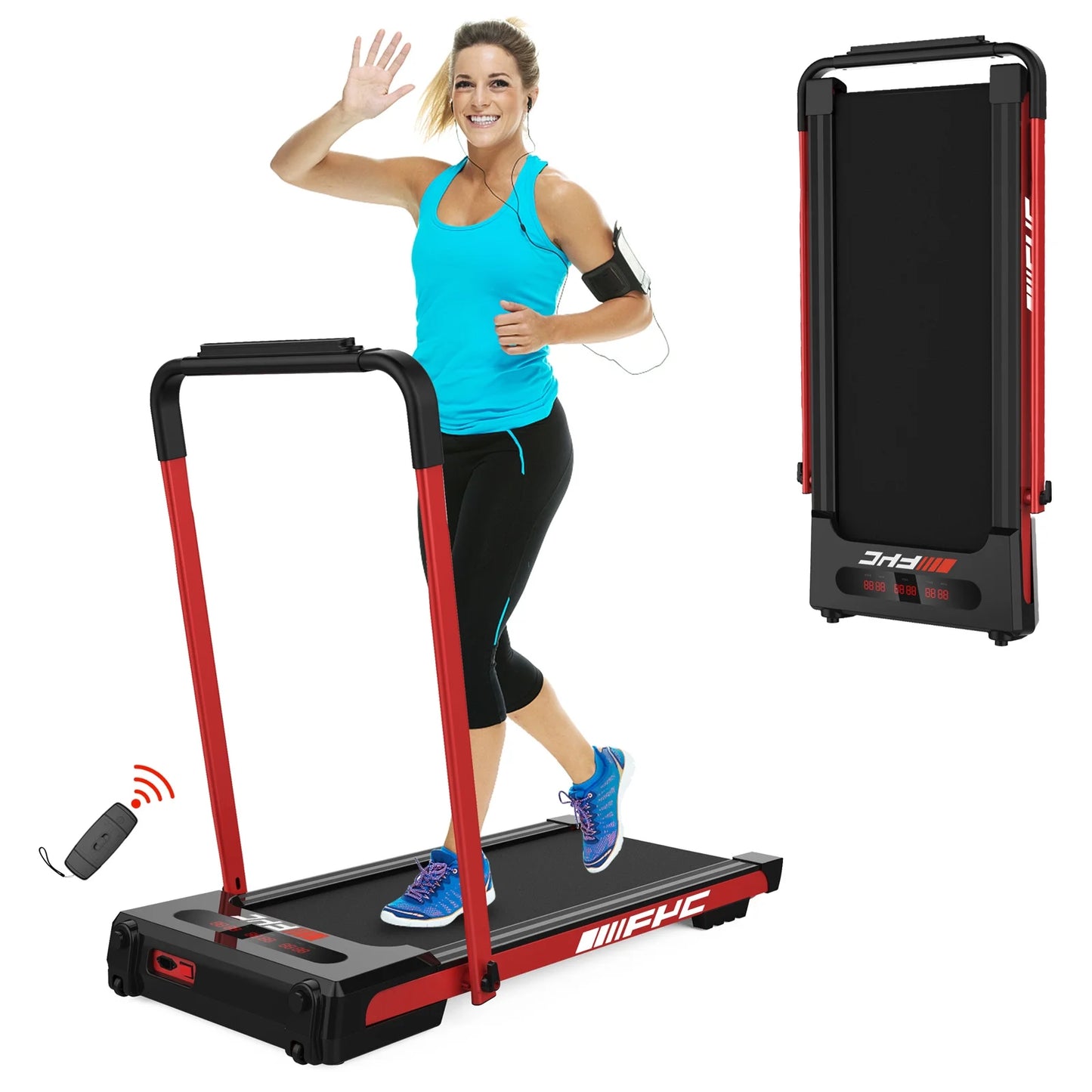 2 in 1 Under Desk Treadmill for Home, Installation-Free Foldable Treadmill Compact Electric Running Machine, Remote Control & LED Display Walking Running Jogging