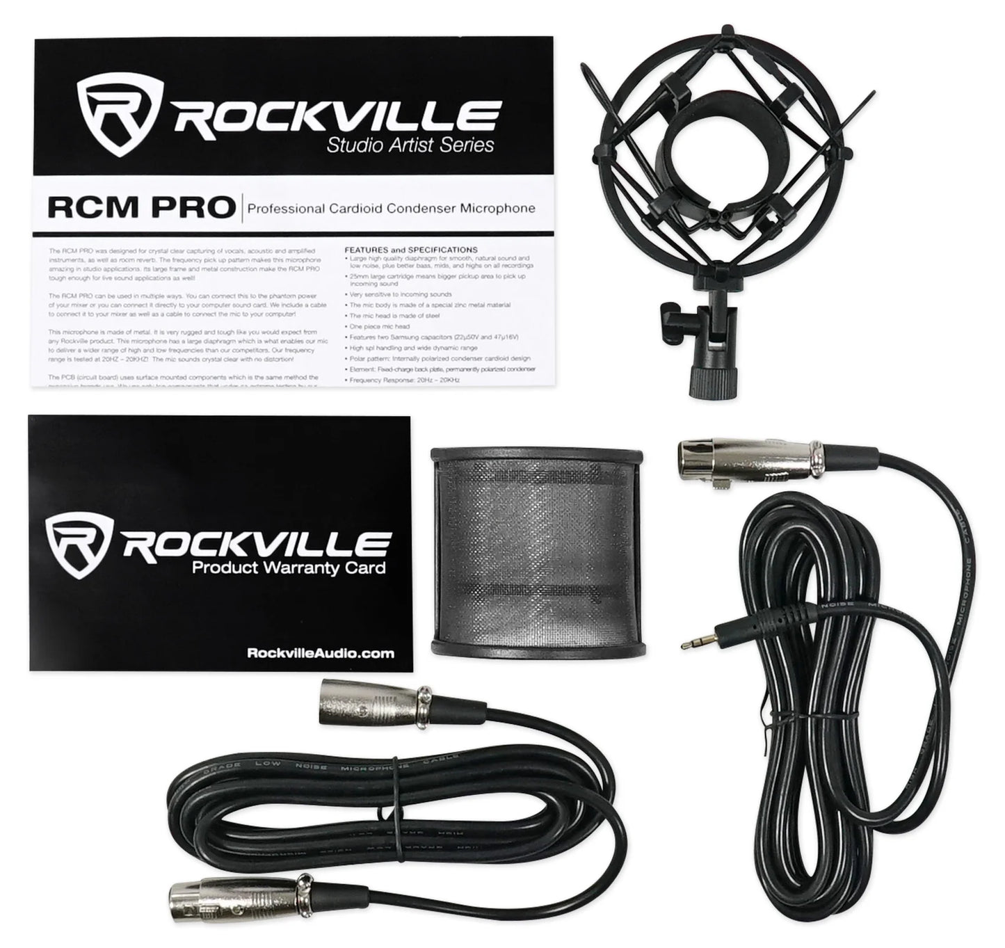 Rockville RCM PRO Studio Recording Condenser Microphone+Phantom Power Supply