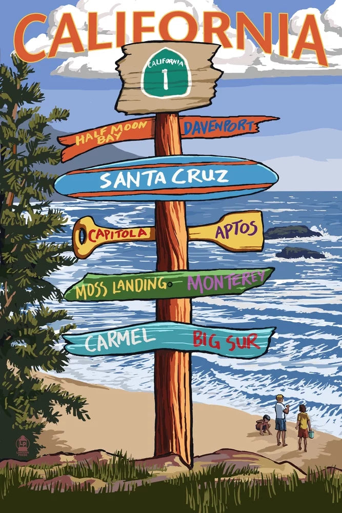 Santa Cruz, California, Destinations Sign (19x27 inches, Premium 500 Piece Jigsaw Puzzle for Adults and Family, Made in USA)