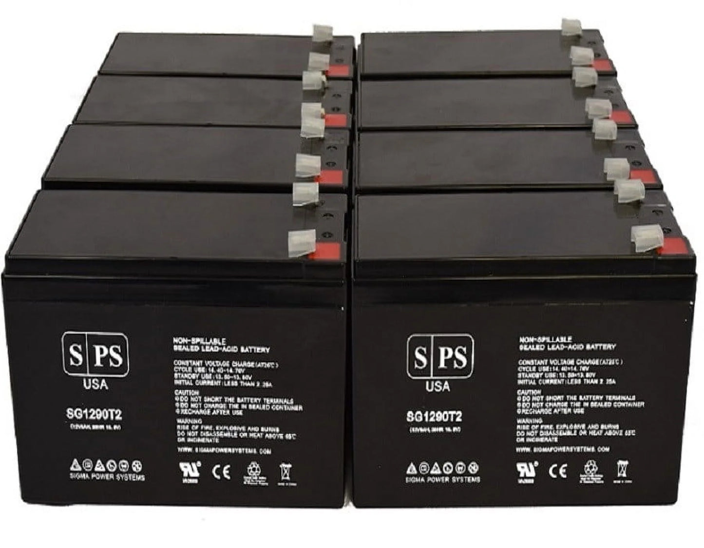 SPS Brand 12V 9Ah Replacement Battery (SG1290T2) for Aqua Vu Marcum Vexilar (Terminal T2) (8 Pack)