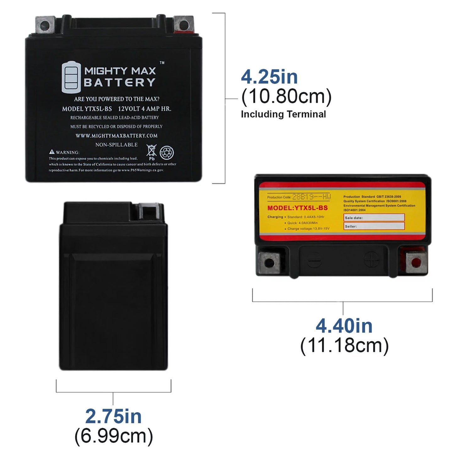 YTX5L-BS 12V 4AH Battery Replacest Yamaha 230 TTR230 05-20 - 2 Pack