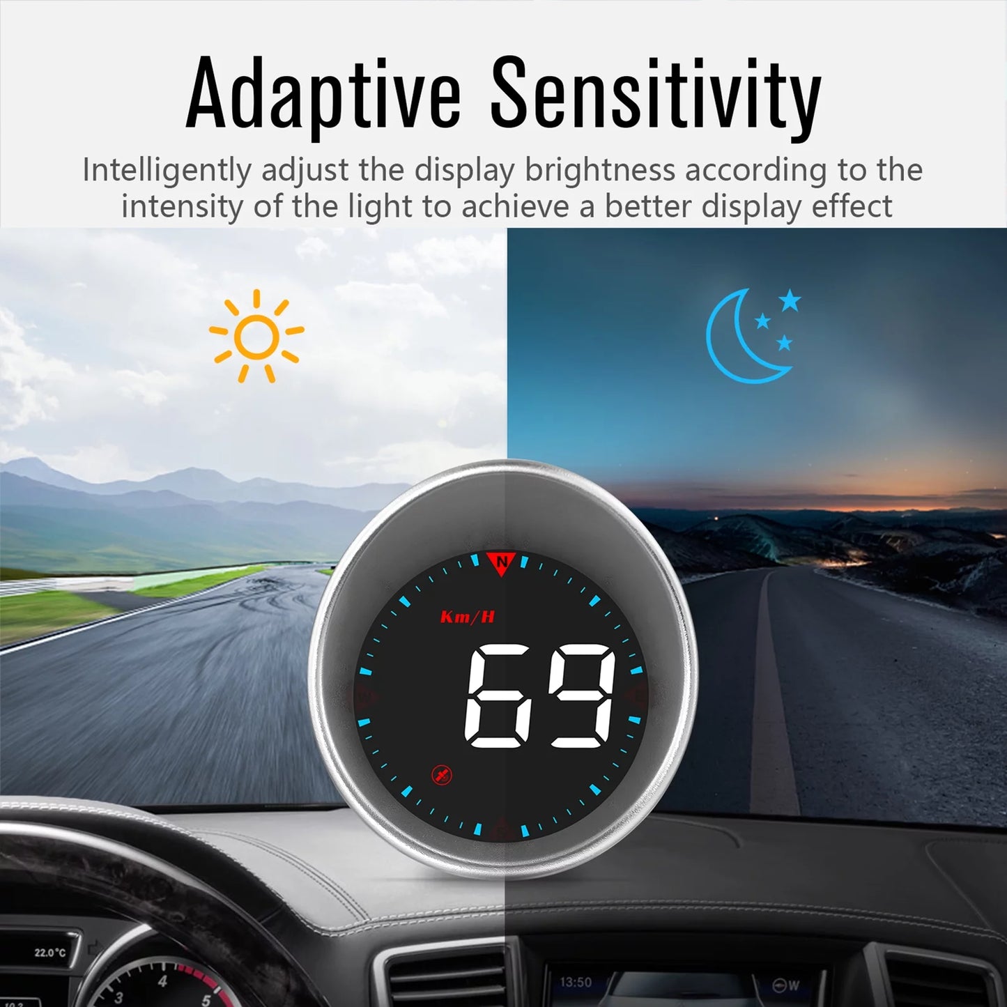 Arealer CarCar Head-up Display Digital Speedometer Display Driving Mileage, Compass Angle, Overspeed and Fatigue Driving