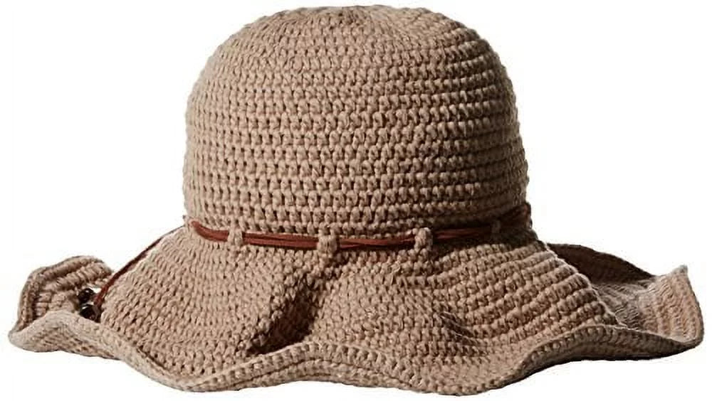 ale by Alessandra Women's Nikki Retro Crochet Floppy Hat With Leather Trim, Khaki, One Size