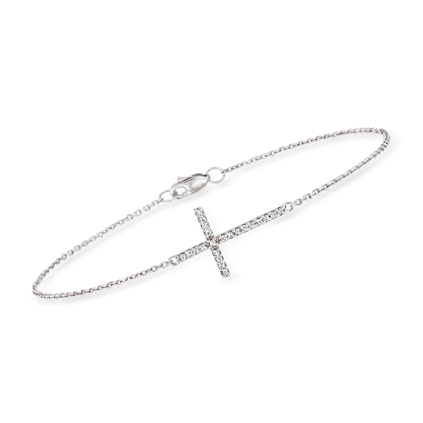 Ross-Simons 14kt White Gold Sideways Cross Bracelet With Diamonds, Women's, Adult