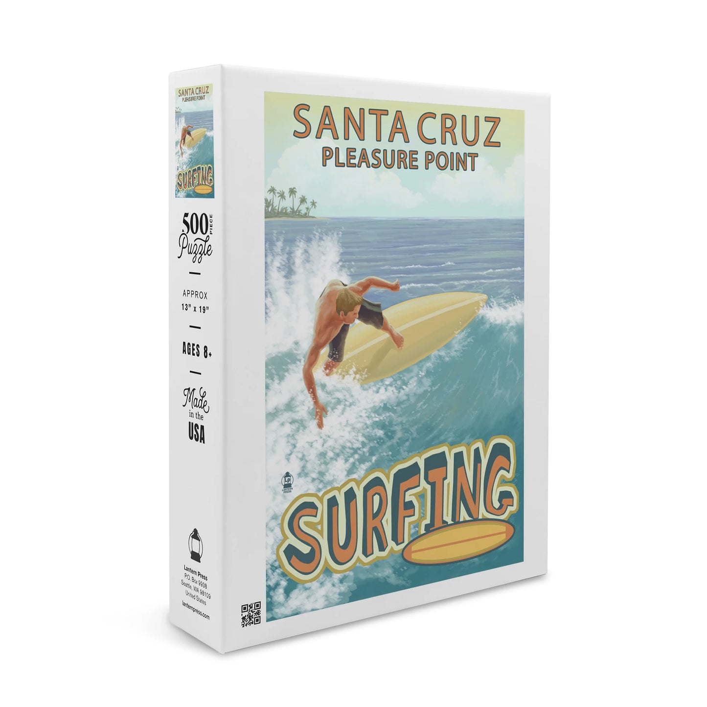 Santa Cruz, California, Pleasure Point Surfer Scene (19x27 inches, Premium 500 Piece Jigsaw Puzzle for Adults and Family, Made in USA)