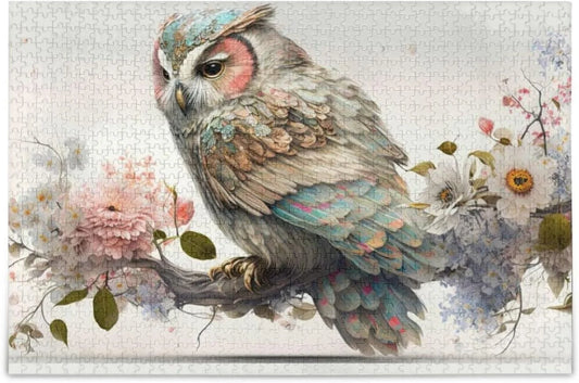 500 PCS Art Floral Owl Jigsaw Puzzle, Paper Wood Composite Material Zigsaw with Storage Bag, Puzzle for Adults, Fun Challenging Brain Exercise Family Game Gift for Kids Friends Parents