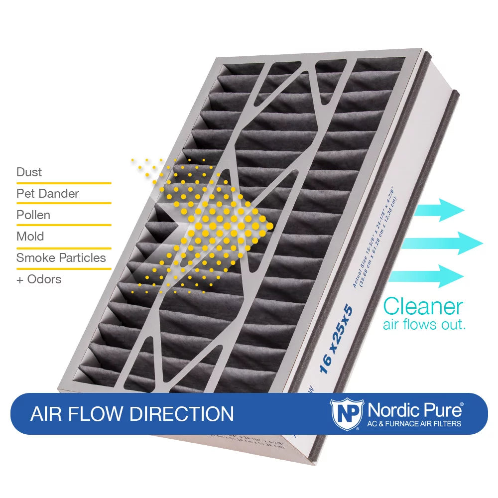 Air Bear 16x25x5 (4 7/8) AC Filter Replacement MERV 10 Plus Carbon 4 Pack