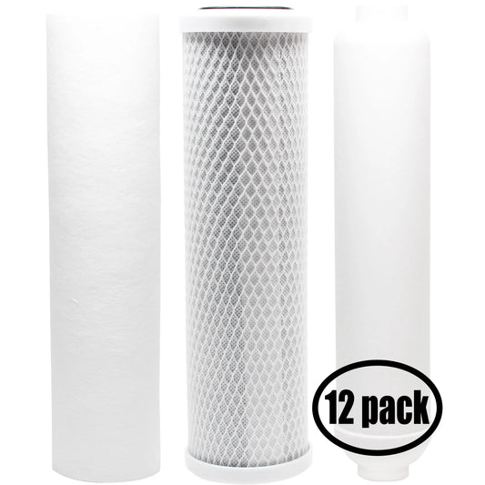 12-Pack Replacement for Filter Kit for US Water Systems 200-SENTRY-IX RO System - Includes Carbon Block Filter, PP Sediment Filter & Inline Filter Cartridge - Denali Pure Brand