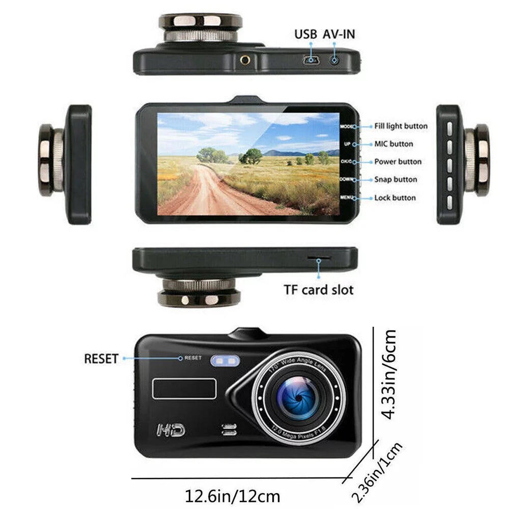 Xhy Touch Screen Car Dash Cam 4" 1080P HD Dual Lens DVR Front and Rear Video Camera Driving Recorder G-Sensor, Motion Detection and Parking Monitoring