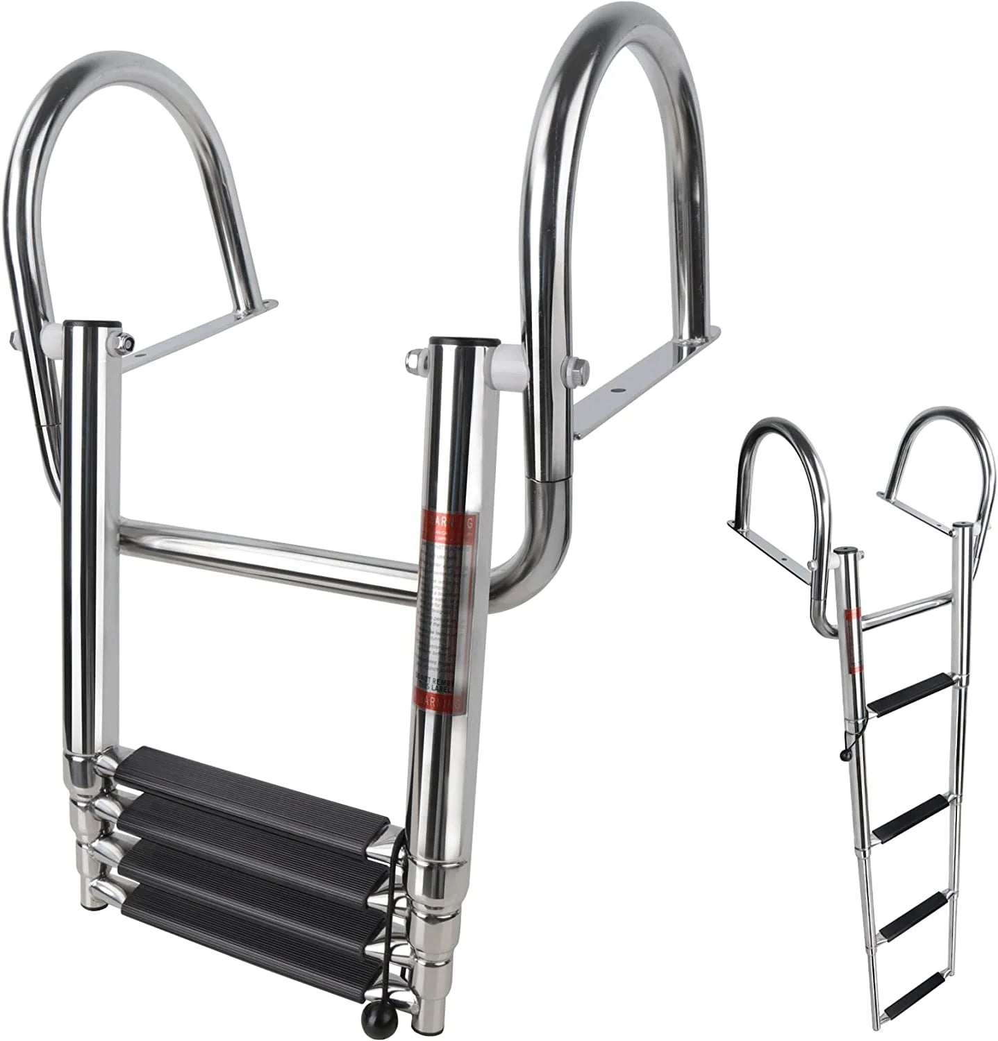 4 Step Pontoon Boat Ladder,Heavy Duty Telescoping Boat Boarding Ladder with Wide Steps, Folding Boat Swim Ladder,Dock Ladder with Hand Railings