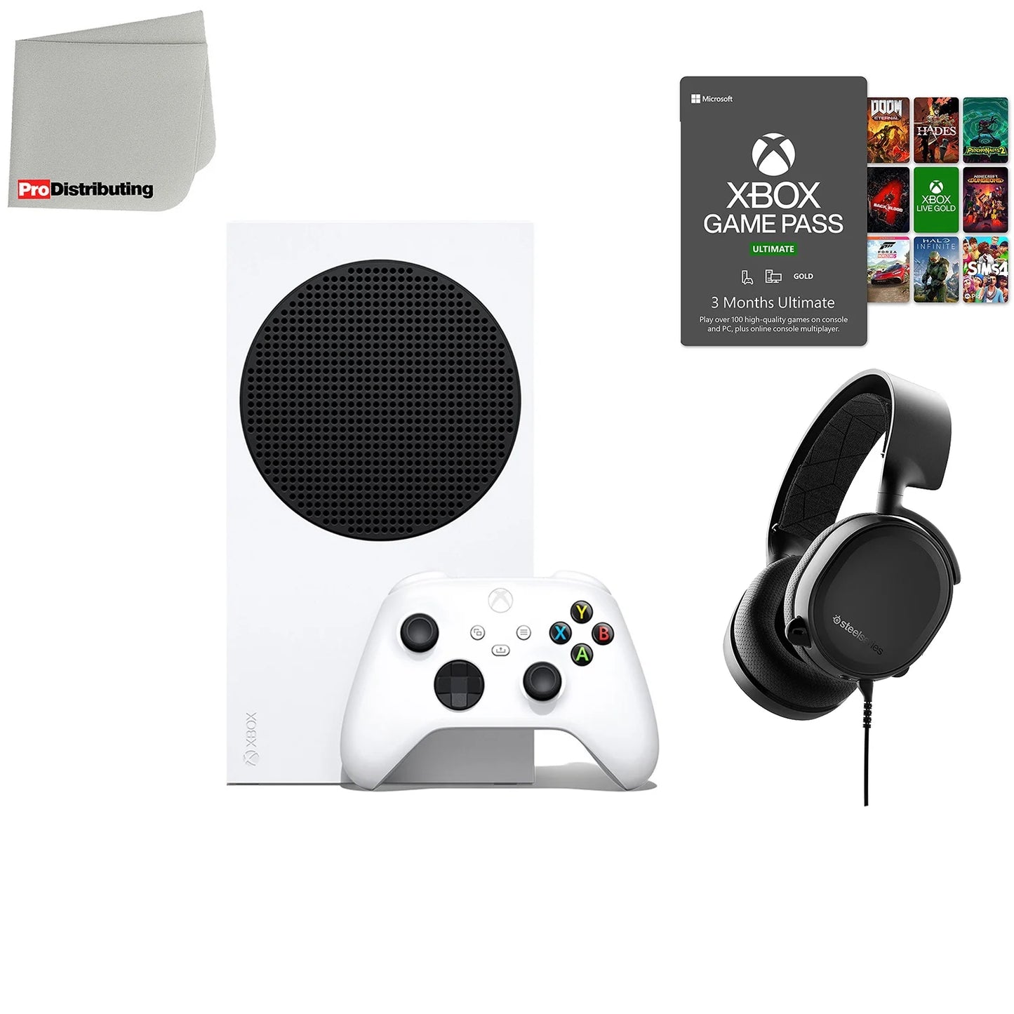 Xbox Series 512GB All-Digital Video Game Console with SteelSeries Arctis 3 Gaming Headset, 3-Month Gamepass Ultimate and Microfiber Cleaning Cloth Bundle