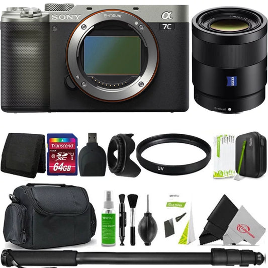 Sony Alpha a7C Mirrorless Digital Camera (Silver) + Fe 55MM F/1.8 Za Lens Accessory Kit