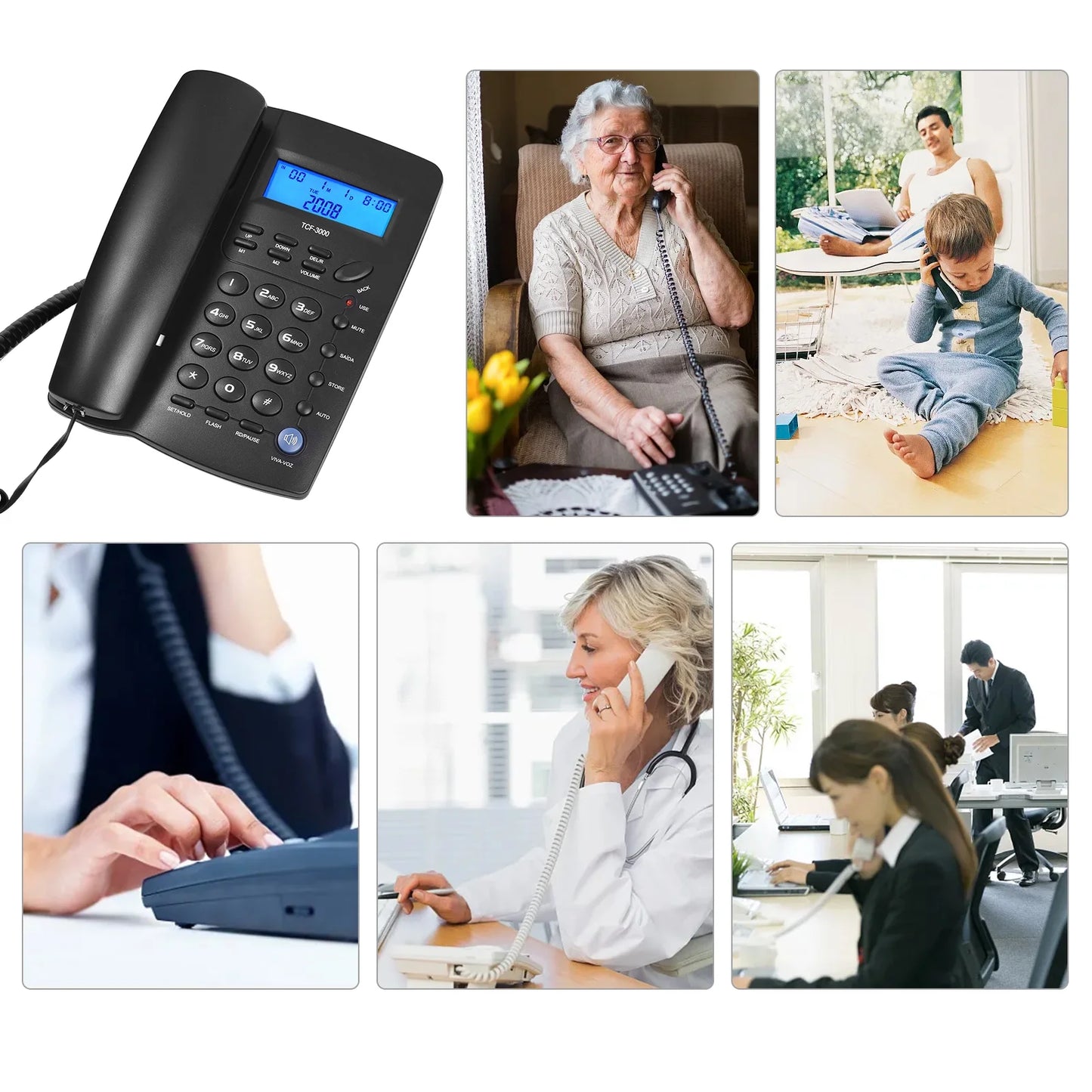 Anself Corded Telephone Set with Memory Key for Elderly Seniors - TCF3000 Black Landline Phone for Home Office